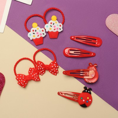 Набор для волос Выбражулька «Ванилька», 4 резинки, 4 заколки, божьи коровки, красный
