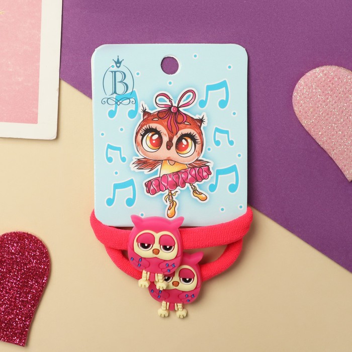 

Резинка для волос "Мелодия" (набор 2 шт) совушка, 4 см, розовый