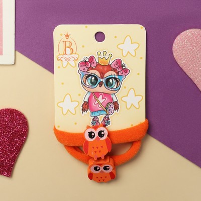 Резинки для волос «Мелодия», набор 2 шт., совушка, 4 см, оранжевый