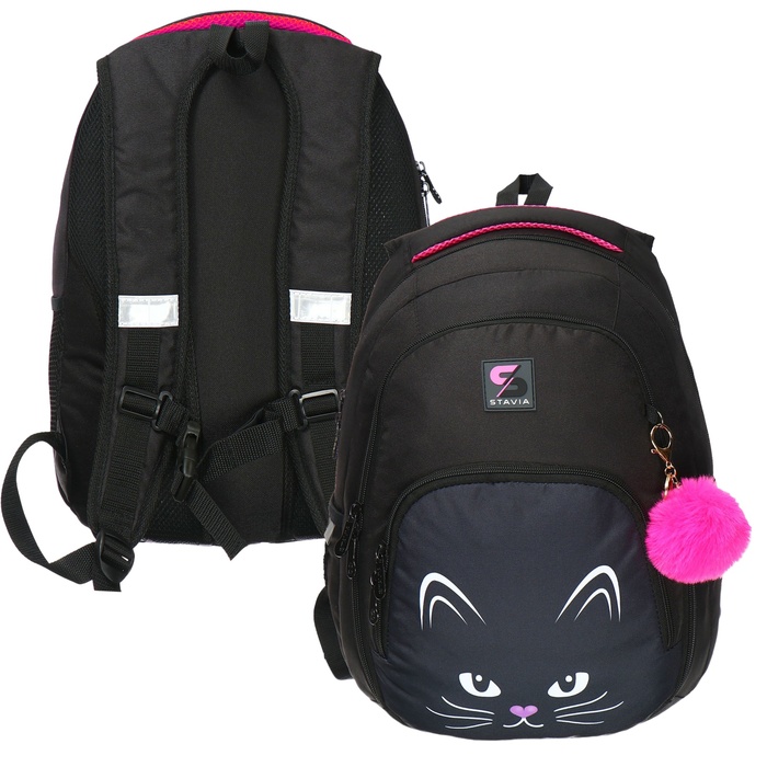 Рюкзак молодёжный, 42 х 31 х 13 см, эргономичная спинка, Stavia "Кошачья мордочка", чёрный - Фото 1