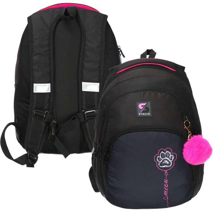 Рюкзак молодёжный, 42 х 31 х 13 см, эргономичная спинка, Stavia "Лапка", чёрный - Фото 1