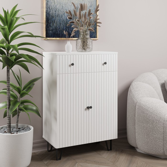 Комод напольный «Лайн», на ножках, 1 ящик, 2 дверцы, 600×350×915 мм, цвет белый МДФ