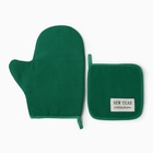 Кухонный набор «Этель» New year collection, варежка 18×29 см, прихватка 19×19 см,100% хлопок, зелёный - Фото 3