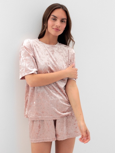 Пижама женская (футболка, шорты) KAFTAN «Бархат», размер 40-42, розовая