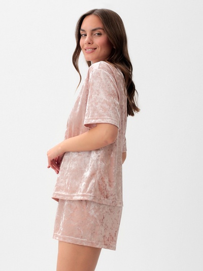 Пижама женская (футболка, шорты) KAFTAN «Бархат», размер 40-42, розовая