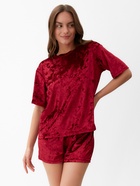 Костюм женский (футболка и шорты) KAFTAN "Бархат", р. 40-42, бордовый - Фото 4