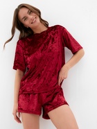Пижама женская (футболка, шорты) KAFTAN «Бархат», размер 44-46, бордовая - Фото 8