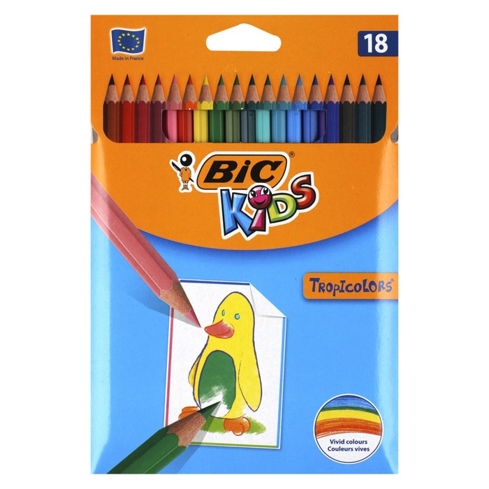 Карандаши пластиковые 18 цветов, BIC Kids Tropicolors, микс - Фото 1