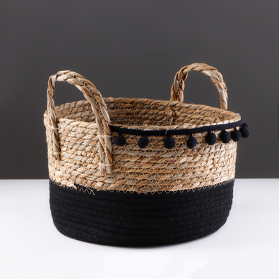 Плетёная корзина для хранения «Колумбия», с ручками, 28×28×17 см, натуральный, чёрный