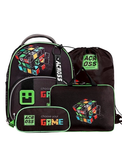 Рюкзак школьный 37×28×12 см, эргономичная спинка, Across 194, папка, пенал, мешок