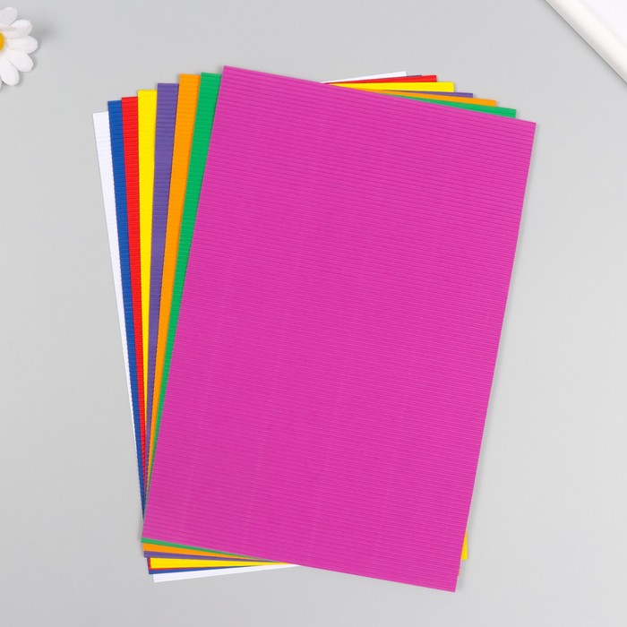Гофрированная цветная бумага Цветное ассорти А4 (набор 8 листов) 8цв., плотность 80 гр/м2