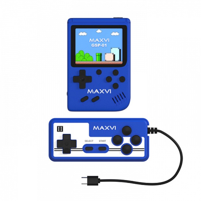 Игровая приставка Maxvi GSP-01, с геймпадом, AV кабель, 8 бит, 500 игр, синяя