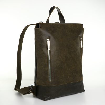 Рюкзак городской из натуральной кожи на молнии, Igermann, цвет зелёный