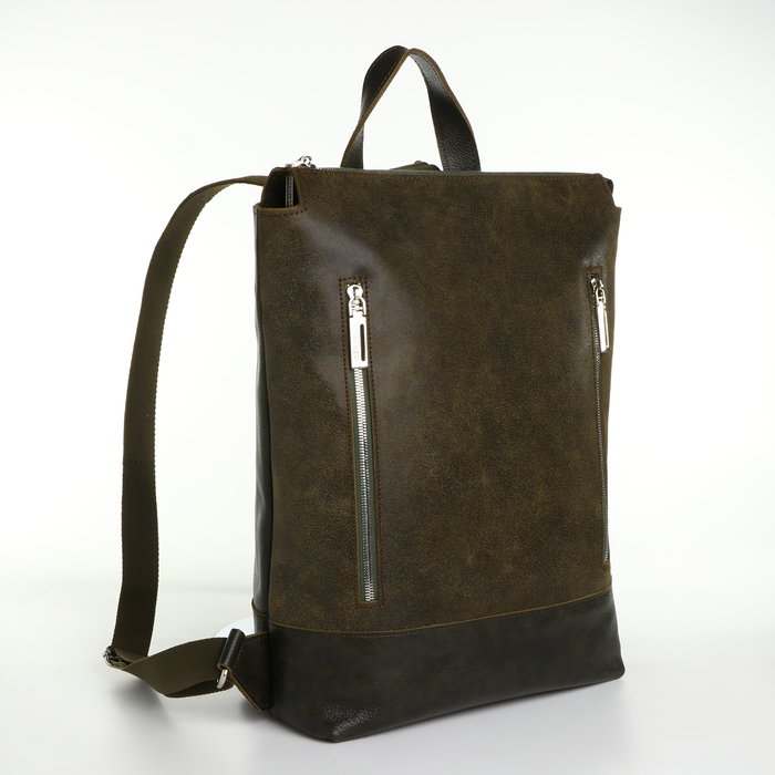 Рюкзак городской из натуральной кожи на молнии, Igermann, цвет зелёный - Фото 1