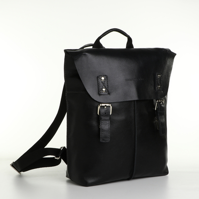 Рюкзак городской из натуральной кожи на молнии, цвет чёрный