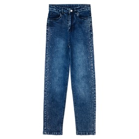 Брюки текстильные джинсовые для девочек PlayToday, рост 128 см