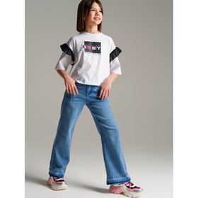 Брюки текстильные джинсовые для девочек PlayToday, рост 140 см