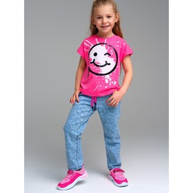 Брюки текстильные джинсовые для девочек PlayToday, рост 98 см
