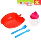 Набор детской посуды "Яблочко" поильник-ручки 250 мл, вилка, ложка, цвета МИКС - Фото 2