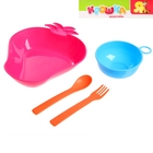 Набор детской посуды «Ягодка», 4 предмета: тарелка 450 мл, миска с ручкой 170 мл, ложка, вилка, от 5 мес., цвета МИКС - Фото 2