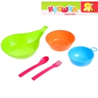 Набор детской посуды «Груша», 5 предметов: тарелка 450 мл, миска с ручкой 170 мл, миска 250 мл, ложка, вилка, от 5 мес., цвета МИКС - Фото 1
