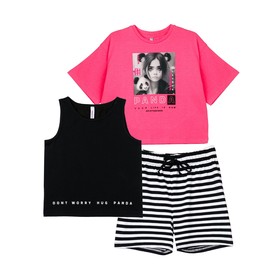 Комплект для девочки PlayToday: майка, шорты, футболка, рост 146 см