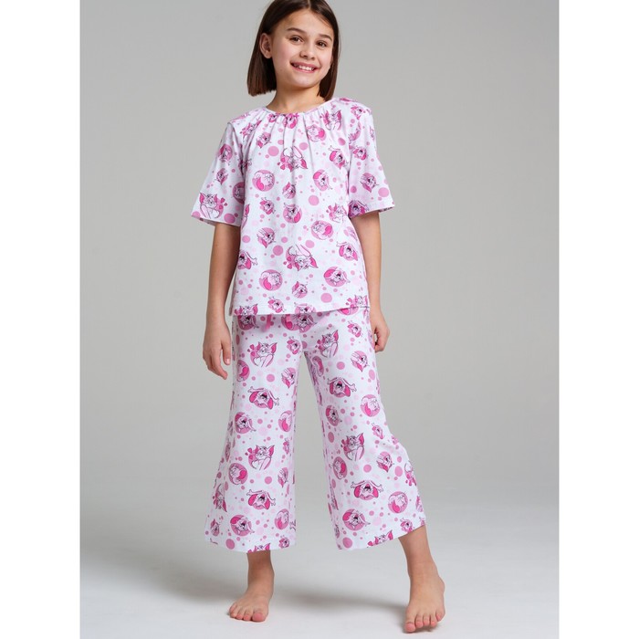 Пижама для девочки PlayToday: футболка и брюки, рост 128 см