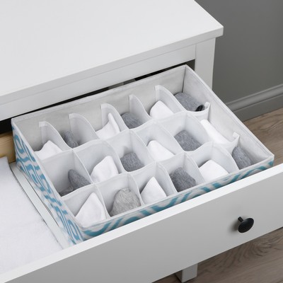 Органайзер для хранения белья Доляна «Лагуна», 18 ячеек, 35×30×12 см, бирюзовый