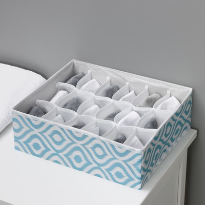 Органайзер для хранения белья Доляна «Лагуна», 18 ячеек, 35×30×12 см, бирюзовый