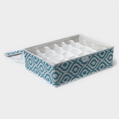 Органайзер для хранения белья Доляна «Лагуна», 24 ячейки, с прозрачной крышкой, 38×30×10 см, бирюзовый