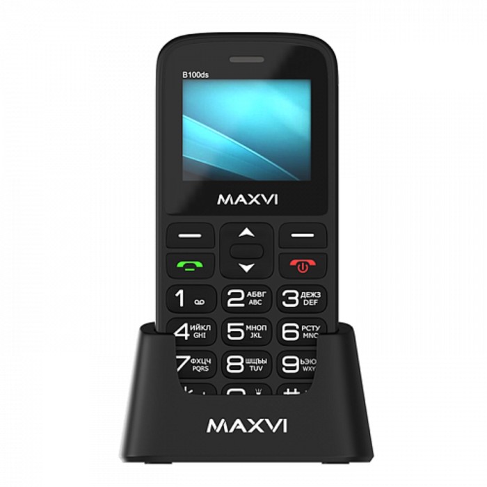 Сотовый телефон Maxvi B100ds, 1.77",1.3Мп,microSD, 2sim, FM,SOS, док.станция,1000мАч,черный - фото 51575616