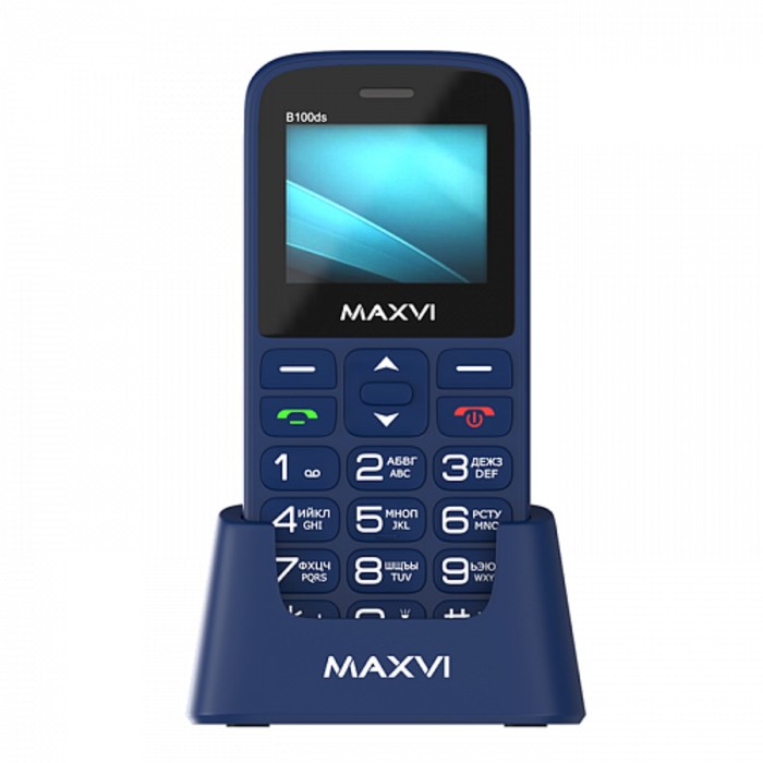 Сотовый телефон Maxvi B100ds, 1.77",1.3Мп, microSD, 2sim, FM,SOS, док.станция,1000мАч,синий - фото 51575628