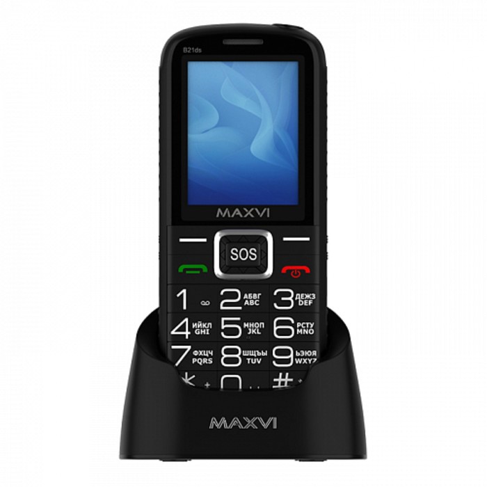 Сотовый телефон Maxvi B21ds, 2.4",1.3Мп, microSD, 2sim, FM, SOS, док.станция,1600мАч,черный - фото 51575642