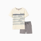 Комплект для мальчика (футболка, шорты), цвет молочный/серый, рост 98 см - фото 321653300