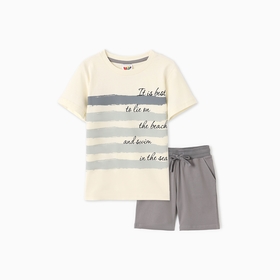 Комплект для мальчика (футболка, шорты), цвет молочный/серый, рост 98 см