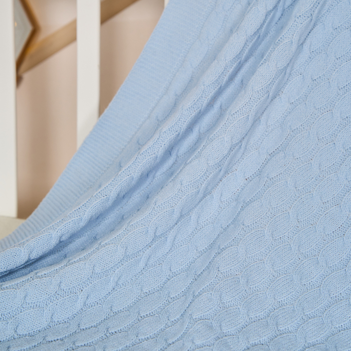 Одеяло-плед вязаное Косичка 95х110см, голубой, 260г/м, акрил 81%, PVC 13%, полиамид 6% - фото 1928660587