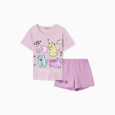Пижама для девочки (футболка/шорты), цвет сиреневый, рост 98 см
