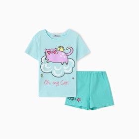 Пижама для девочки (футболка/шорты), цвет мятный, рост 98 см
