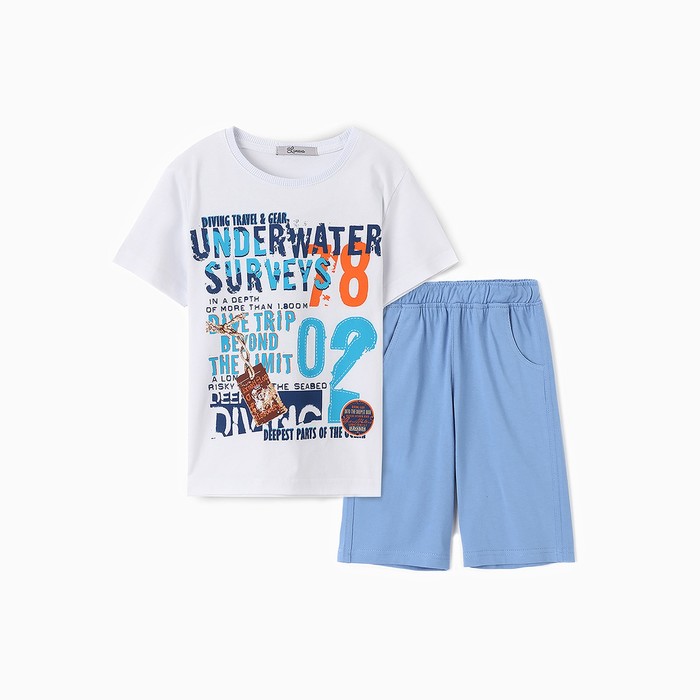 Комплект для мальчика (футболка/шорты), цвет белый/синий, рост 116 см - Фото 1