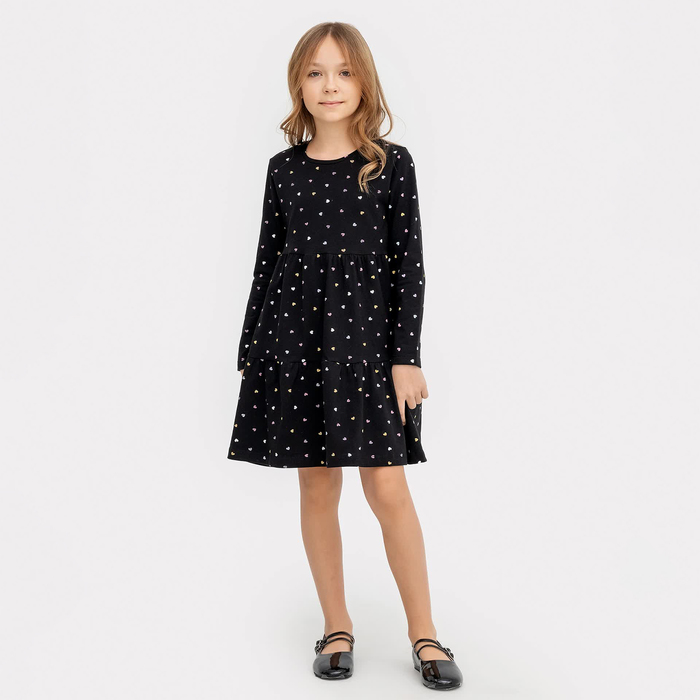 Платье для девочки, цвет чёрный/сердечки, рост 110 см - Фото 1