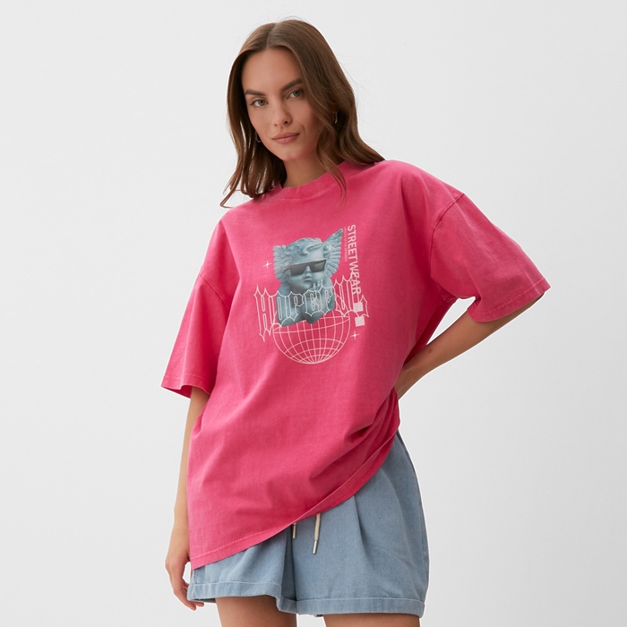 Футболка женская из вареного хлопка MIST Streetwear, розовая, размер 42 (S) - Фото 1