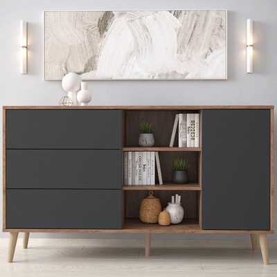 Тумба многофункциональная, 1350×384×792 мм, цвет дуб крафт табачный/графит