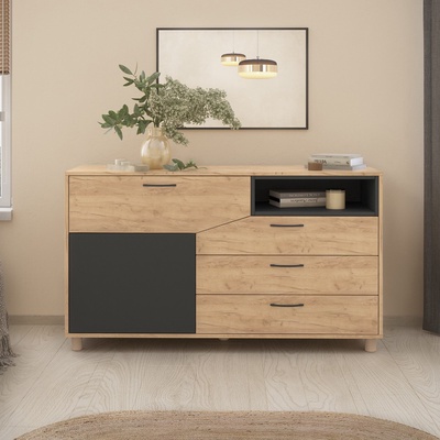 Тумба многофункциональная, 1400×425×800 мм, цвет дуб крафт золотой / графит