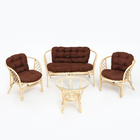Набор садовой мебели "Bagama": 2 кресла, 1 диван, 1 стол, ротанг светлый, подушки коричневые - фото 12400726