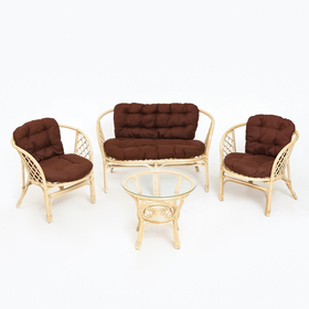 Набор садовой мебели "Bagama": 2 кресла, 1 диван, 1 стол, ротанг светлый, подушки коричневые