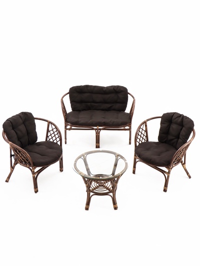 Набор садовой мебели Bagama, 2 кресла, 1 диван, 1 стол, ротанг темный, подушки коричневые