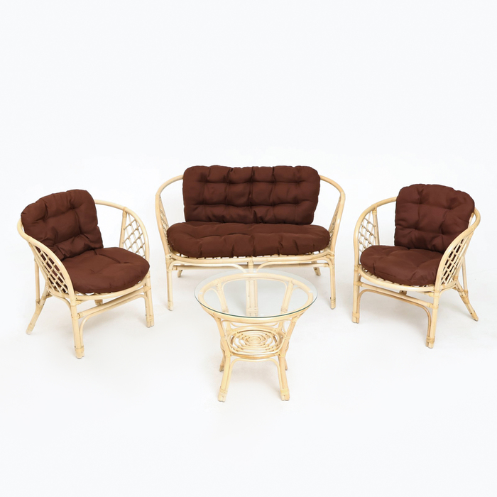 Набор садовой мебели Bagama: 2 кресла, 1 диван, 1 стол, ротанг светлый, подушки коричневые