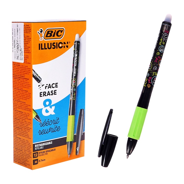 Ручка гелевая стираемая BIC Gelocity Illusion, узел 0.7 мм, чернила чёрные, цена за 1 шт 10528104 - фото 16659577