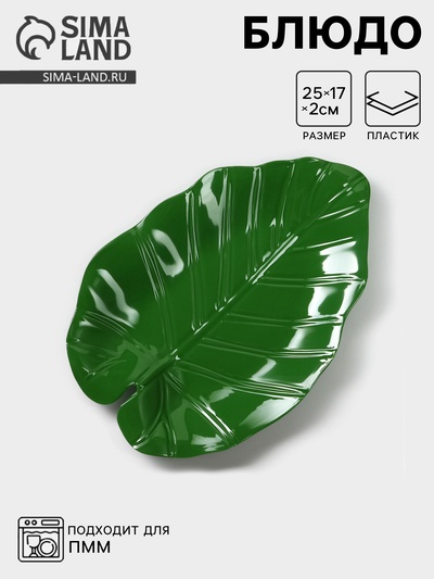 Блюдо для подачи «Лист», пластик, 25×17×2 см, зелёное