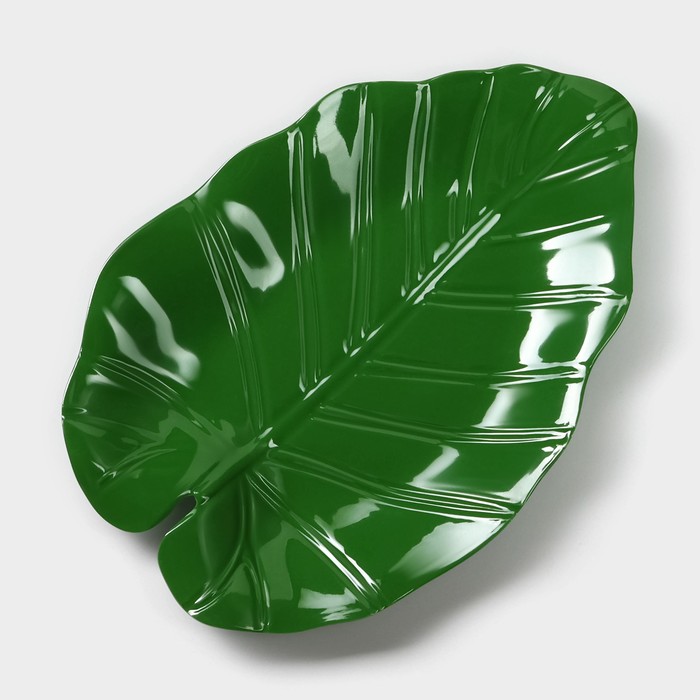 Блюдо для подачи «Лист», пластик, 25×17×2 см, зелёное - Фото 1